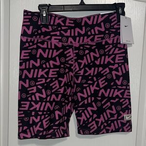 WOMENS Nike Black Bike Shorts with Pink Allover Logo